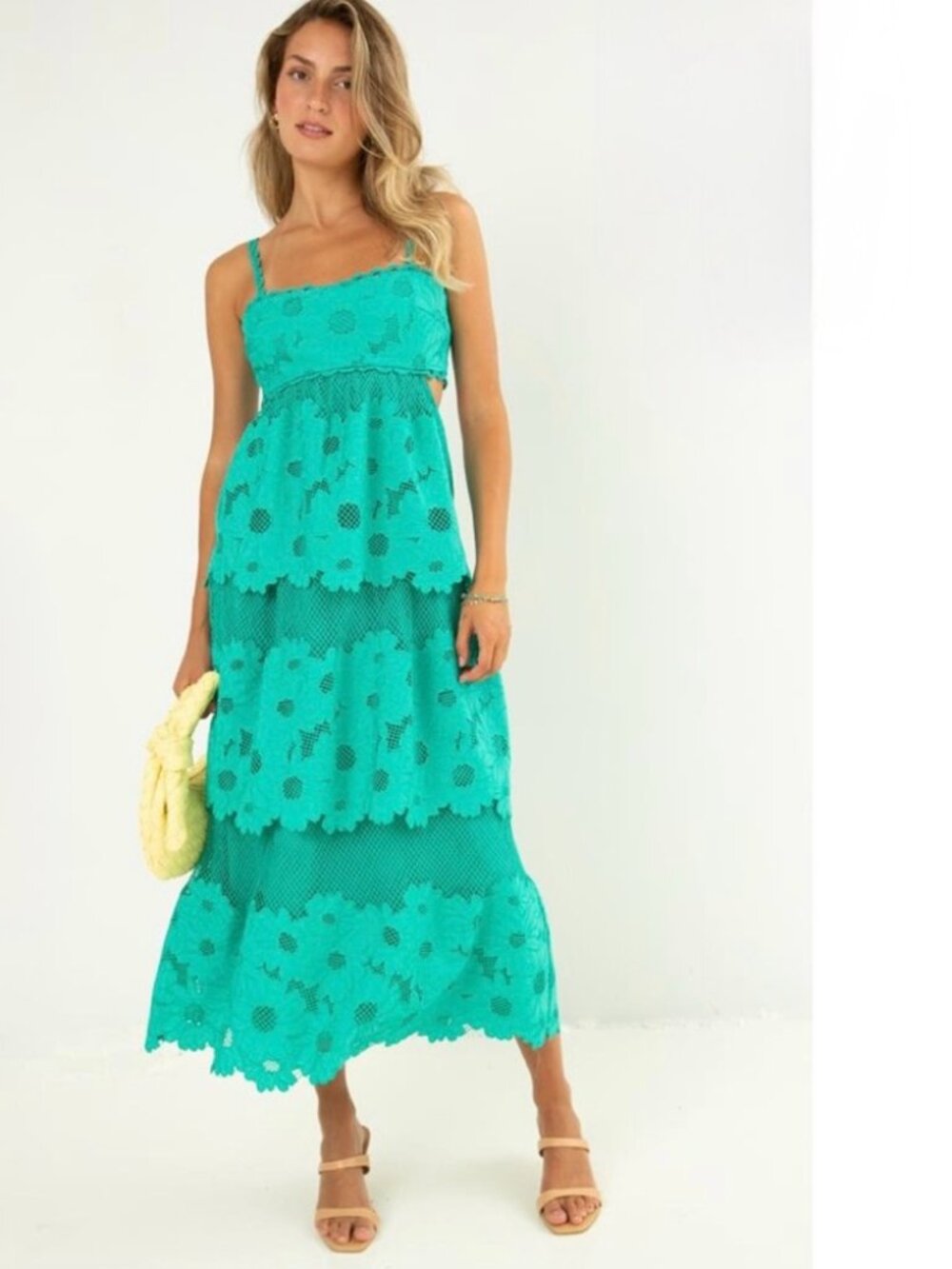 Anthropologie Saylor Elloise Eyelet Tiered Midi Dress Size S Worn Onse